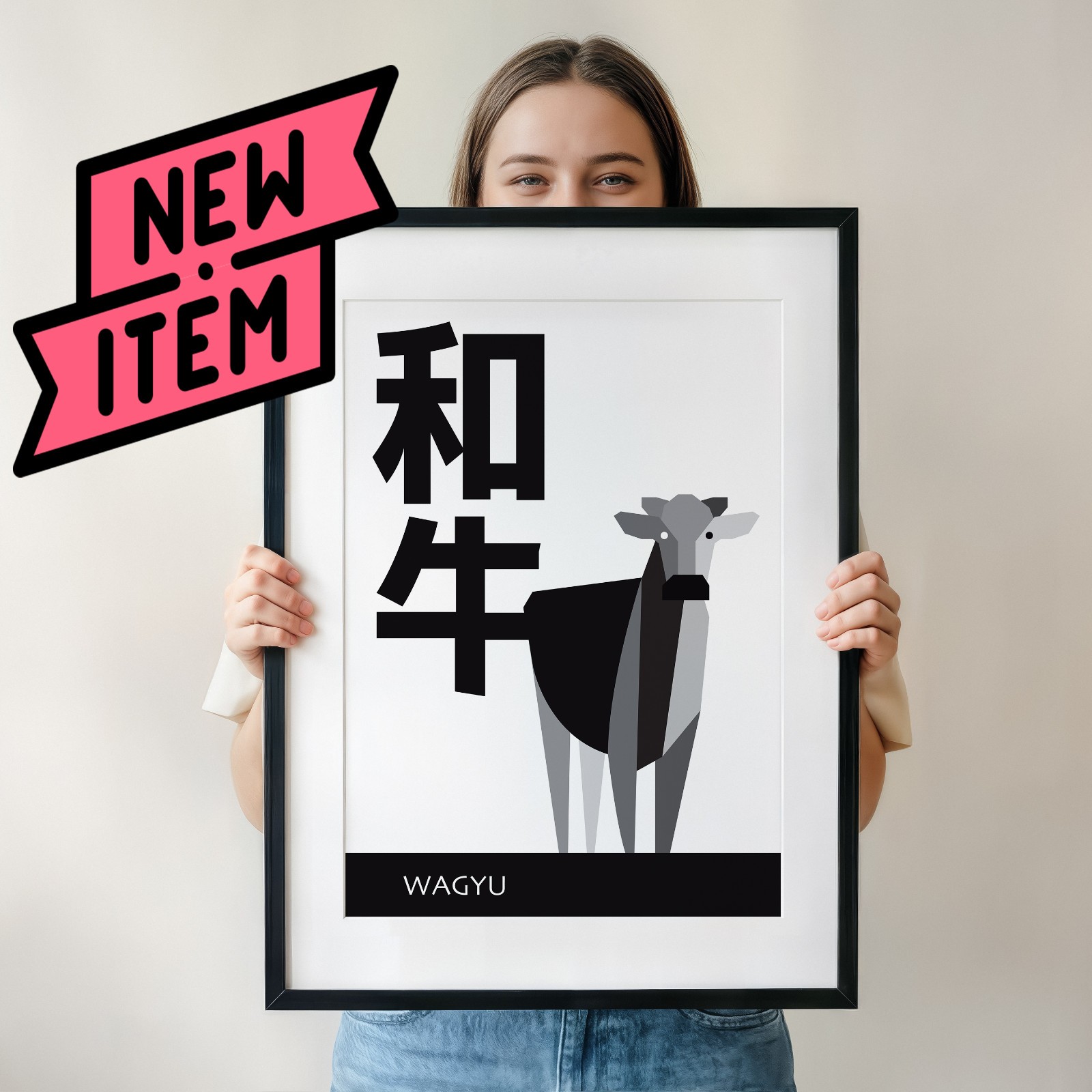Arte de pared Simply Wagyu Beef con una vaca geométrica | Arte de pared