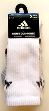 Adidas Men  s White Crew Socks 3-Pack Cushioned Size L 6-12 5155901A New