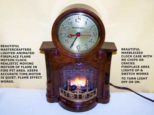 VINTAGE MASTERCRAFTERS SESSIONS ANIMATED FIREPLACE LIGHTED MOTION CLOCK LAMP