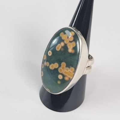 Sajen 925 Sterling Ozean Jaspis geteilter Schaft Statement Ring Größe 10