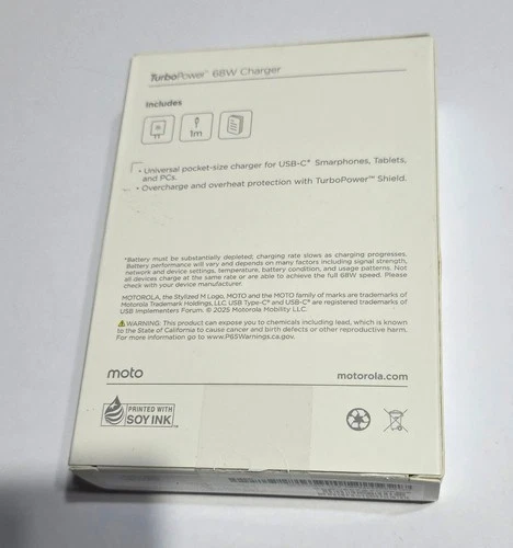 NEW Original Matte Black Motorola TurboPower 68W USB-C Wall Charger in Retail Pk image 5