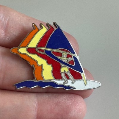 Vintage Windsurfing Enamel Lapel Pin Multicolor Sail & Waves Wind Surf Surfing