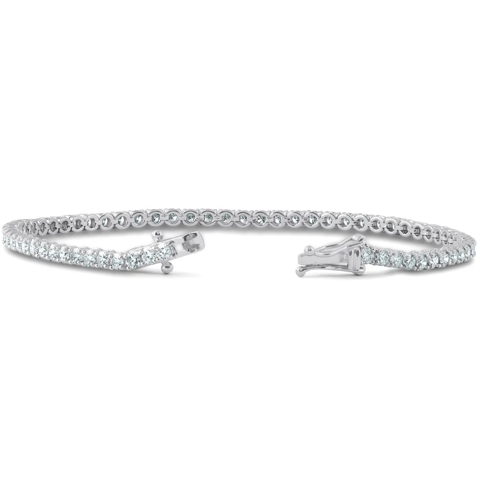 Pulseira de tênis F/VS 4 quilates redonda corte brilhante diamante ouro branco 14k cultivada em laboratório - Imagem 3 de 4