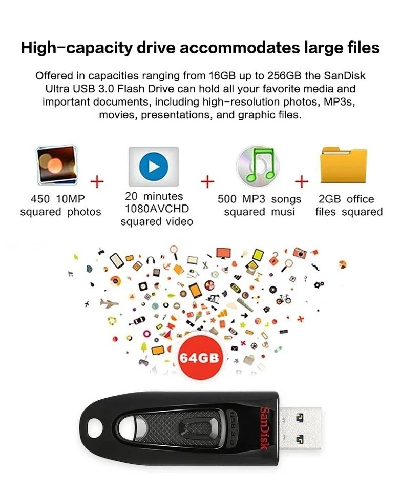 Clé USB 3.0 Sandisk Ultra 32Go 64Go 128Go 256Go 512Go CZ48 130Mo/s Haute Vitesse - Photo 4/4