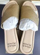 Donald Pliner Platino Pebbled Metallic Slide Sandals Gold Women's Size 7 NIB