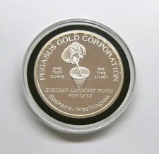 1984 Pegasus Gold Zortman Landusky Mines Montana 1 Oz .999 Silver Proof Round