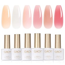 GAOY Milky White Jelly Nude Gel Nail Polish Set, 6 Transparent Colors Sheer Pink