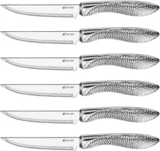 Serrated Steak Knives, Stainless Steel Sharp Blade Flatware Steak Knives Set of