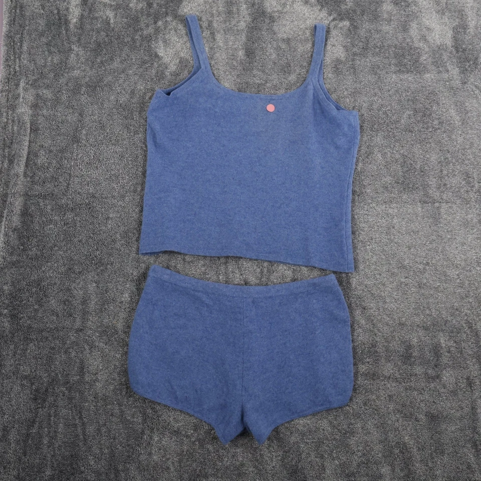 Sofia Cashmere Cami Shorts Set Womens Large Blue 100% Cashmere Lounge Old Money - Image 2 of 4
