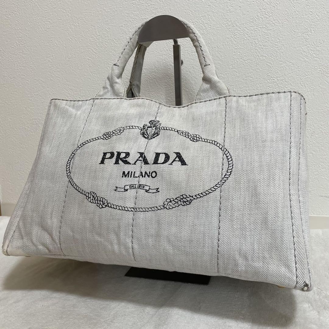 バッグ PRADA CANAPA Tote Bag Big Size PRADA Canapa Tote Bag M White Canvas Large Size Used | eBay