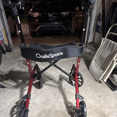 OasisSpace 4-Wheel Rollator Walker with Hand Brakes, Foldaway, Red/Black