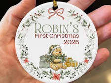 Personalized Pooh Baby  s First Christmas Ornament 2025 Custom Name Keepsake Gift