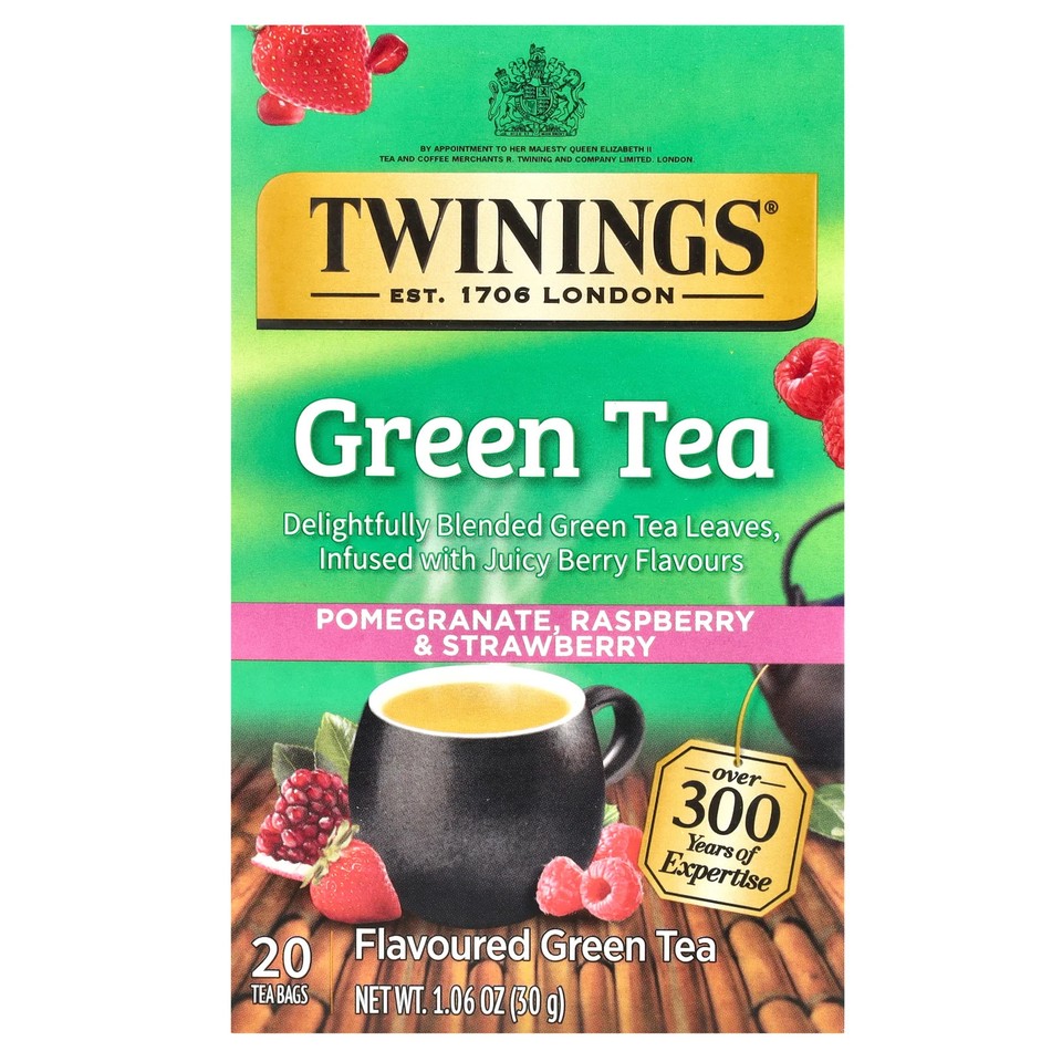 Twinings, Green Tea, Pomegranate, Raspberry & Strawberry, 20 Tea Bags, 1.06 oz