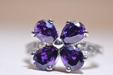 Silvertone Flower Ring with Purple Stones- Size 7- Nice...