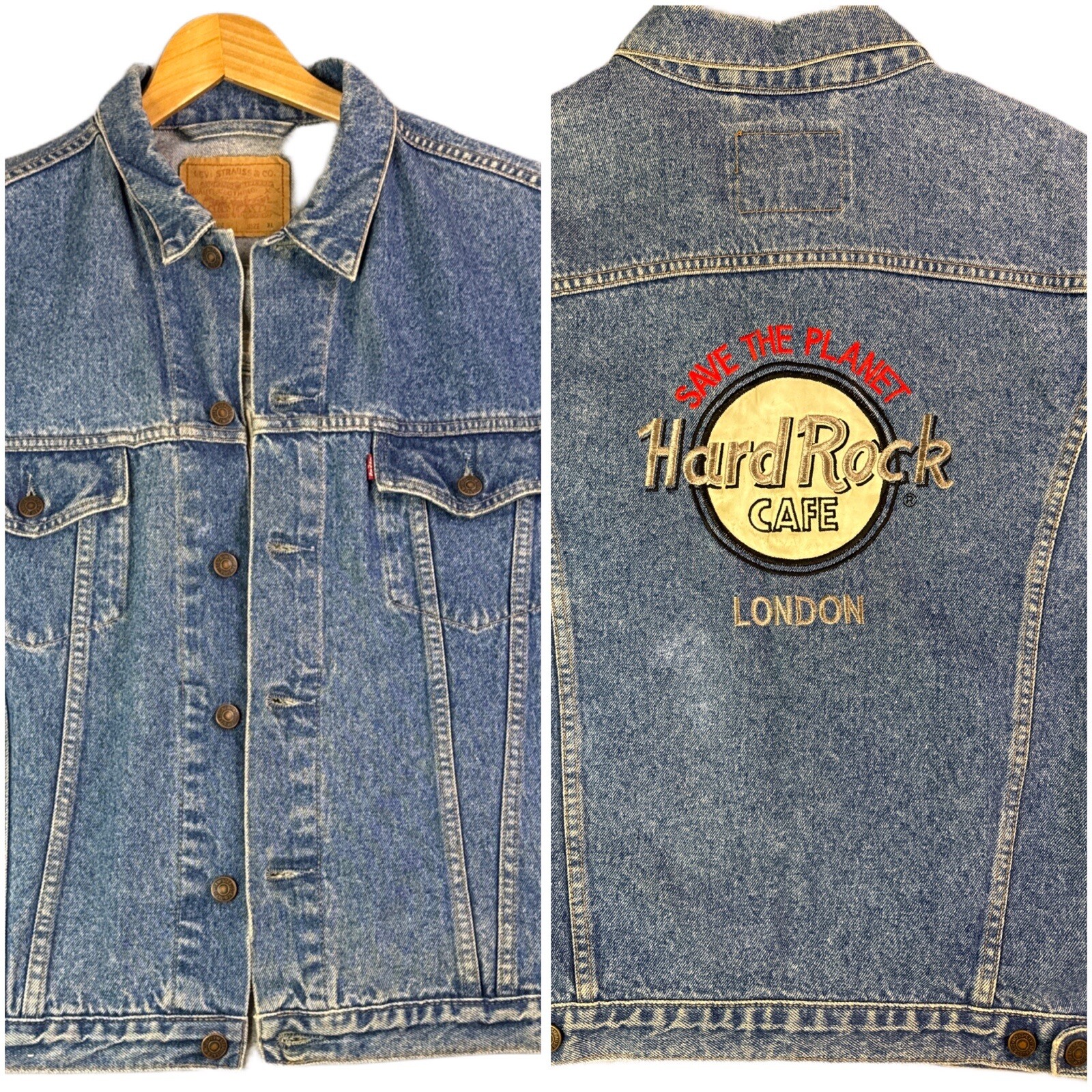 Vintage Hard Rock Cafe London Levi’s Strauss Denim Jacket Mens XL Y2K 90’s Retro