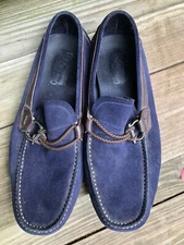 SALVATORE FERRAGAMO MENS BLUE SUEDE SHOES LOAFERS FRONT 4 DRIVER SZ 9