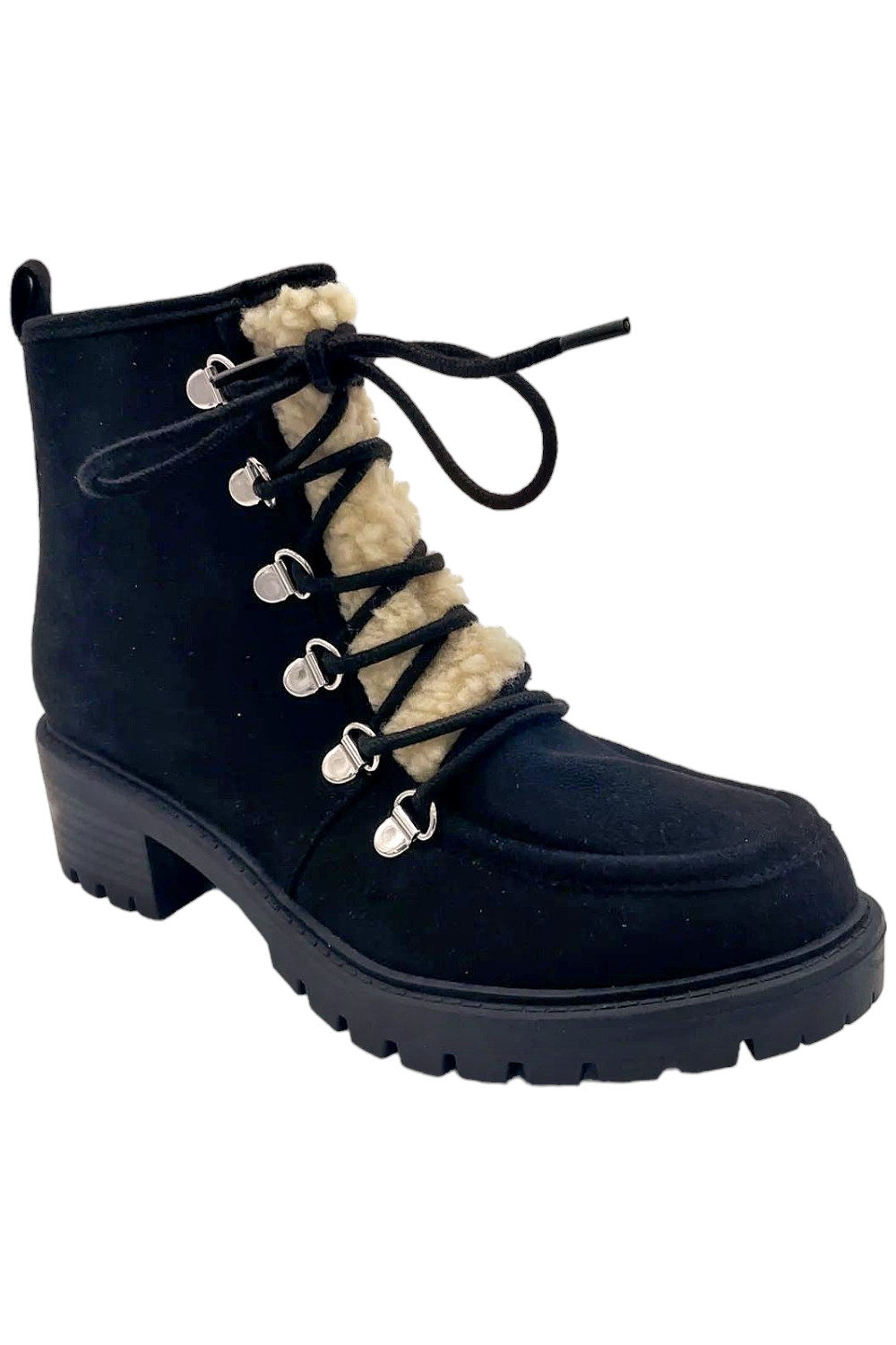 SUN STONE Womens Quiinn Lace-Up Winter Lug Booties Black 6790₽