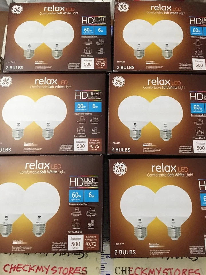 6X2PK GE RELAX LEd Dimmable HD Light bulbs G25 Relax 6 watt (Replaces 60 watt)  - Image 2 of 4