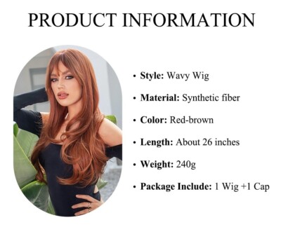 Perruque Bandeau Femme Couleur 'copper Intense' Longue - Synthétique, Bonnet Moyen, Raie Libre, Neuve