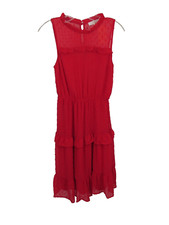 NWT MONTEAU Midi Dress Women XS Red Tiered Sleeveless Prairie Ruffled Hem Lined