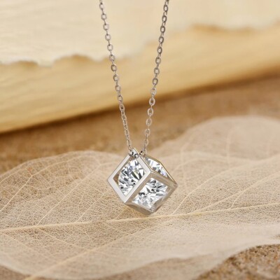 Halskette mit Anhänger 4 kt im Labor hergestellt Weißgold Schmuck Diamant Test bestanden