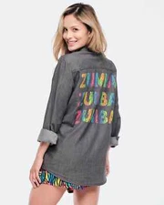 Zumba Funscape Long Sleeve Button Down Shirt - Bold Black ~ S  M  L  XL ~ New!