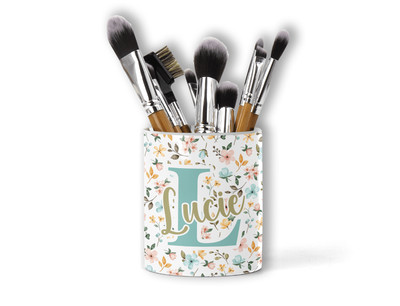 Pastell Baby Blau Beige Blume Make Up Aufbewahrung Caddy Pinsel MUA Personalisiert Name