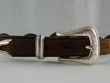 3D SILVER CONCHO WESTERN REAL LEATHER BELT - FITS 26" -30" WAIST - BELT - 34 x 1