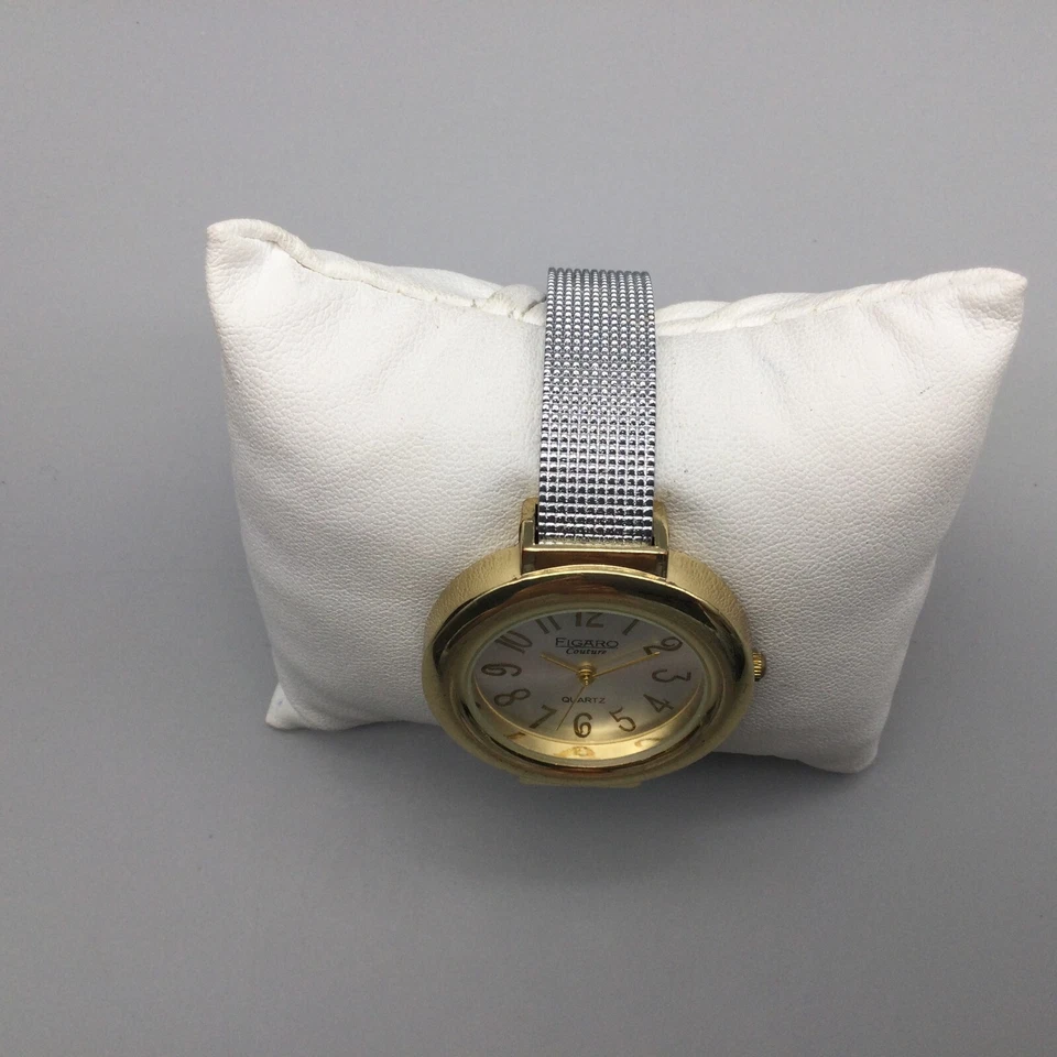 Reloj Figaro Couture Mujer 36mm Tono Plateado Dorado Puño Abierto Batería Nueva Foto 3 de 4