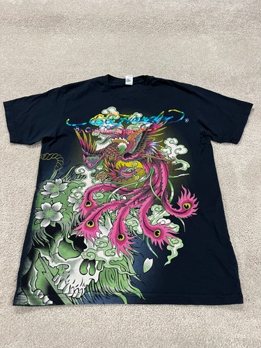 Ed Hardy Christian Audigier Shirt Mens Large Skull Tattoo Graphic Print USA Made