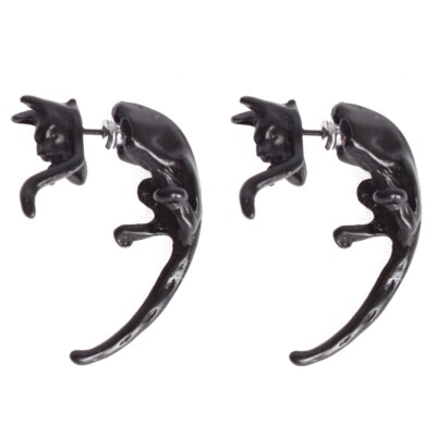 3D Ohrstecker Katze Ohrringe Cat Ohrschmuck Earring Schwarz