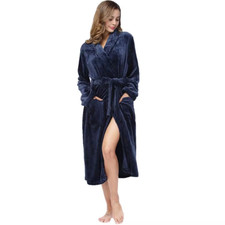 NEW Womens Robe Fleece Bathrobe Long Warm Spa Bath Robe Shower Lightweight Plus