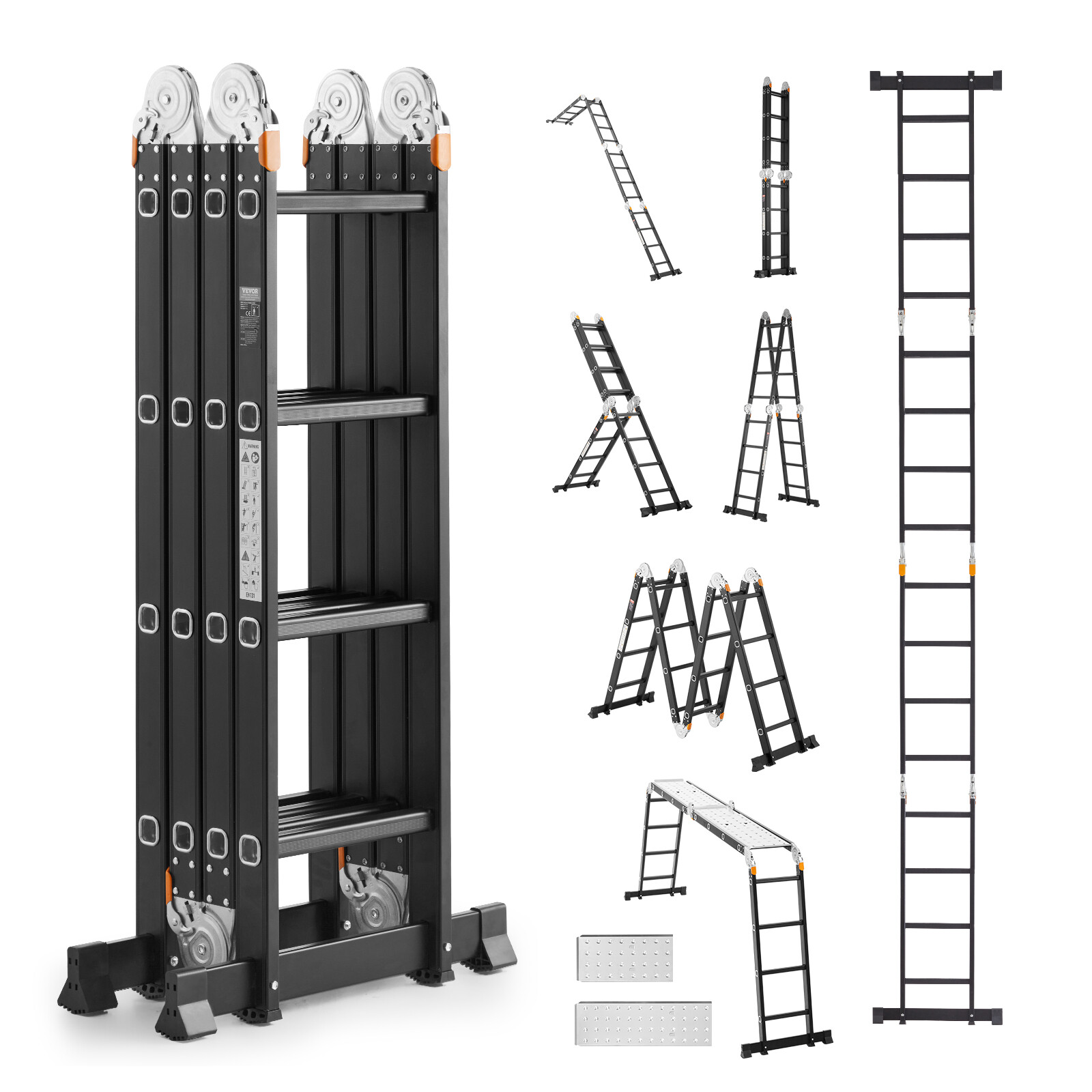 VEVOR Échelle Pliante 4,65 m Aluminium Échafaudage Escabeau Articulé 7 en 1