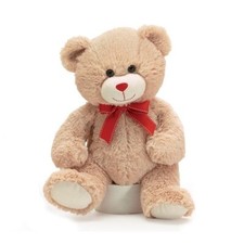 12" Tall Tan Plush Bear Stuffed Animal With Red Grosgrain Bow 9724599 