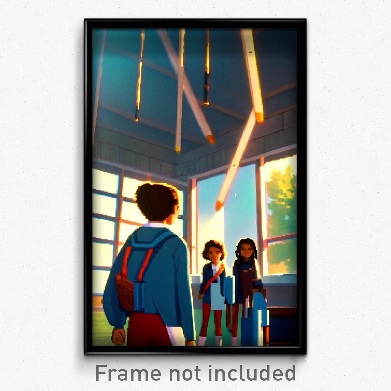 Pixel Art Poster - Natural Middle School (8 Bit Psychedelic Video Game Print)