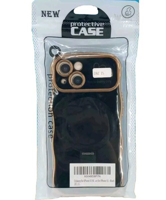 iPhone 15 Magnetic Case Cute Curly Wave Frame with Love Heart Pattern Black 