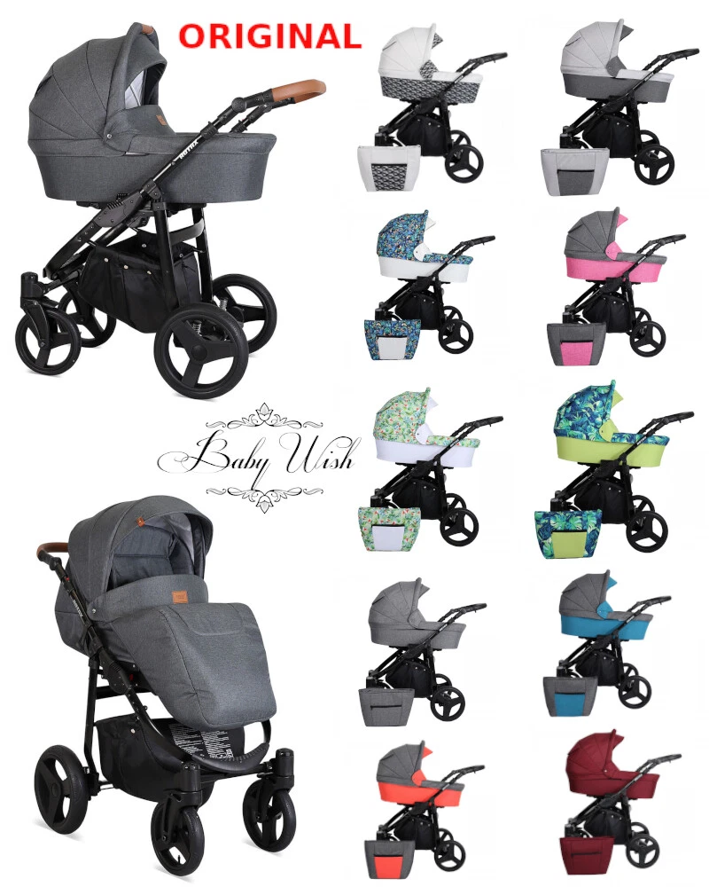 KUNERT ROTAX BLACK FRAME PRAM 2in1 3in1 CARRYCOT + PUSHCHAIR + CAR SEAT + ISOFIX