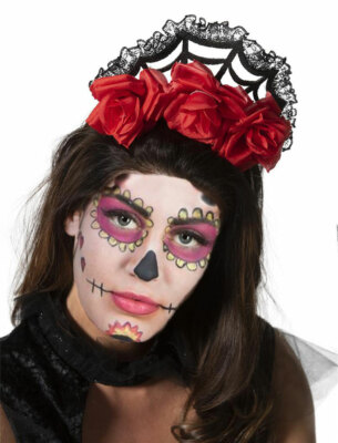 Halloween Schleier-Stirnband Mit Rosen-Krone – Day Of The Dead Kopfbedeckung Für Kostümpartys