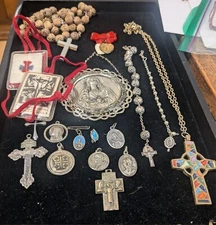 Big Lot Catholic Items Rosary Wool Scapular Medals Bracelets Pendant