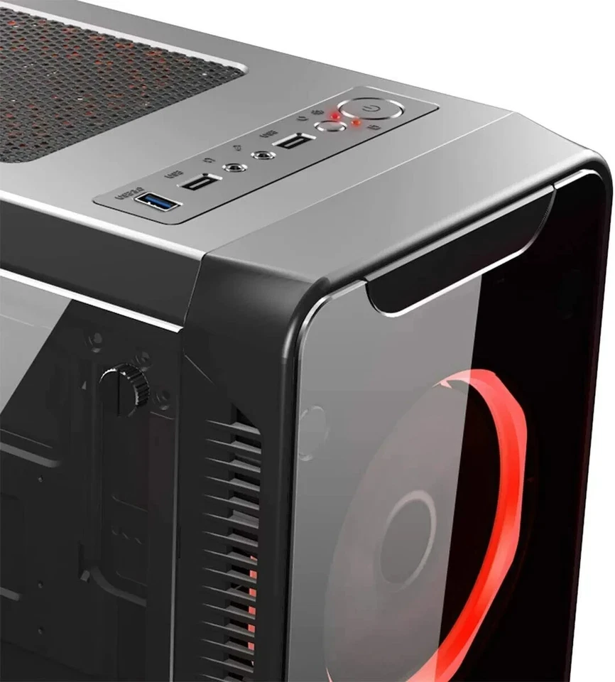 Cit Blaze Gaming ATX PC Case Mid Tower Glass Panels 120MM Red LED Ring Fan Black - Image 3 of 4