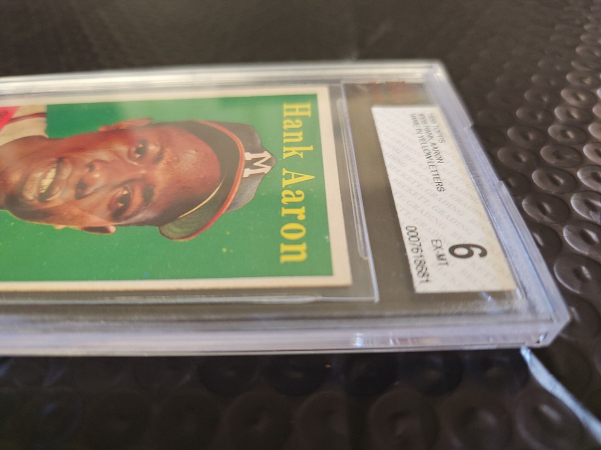 Hank Aaron Yellow Name Error BVG 6 EX-MT 1958 Topps Card #30