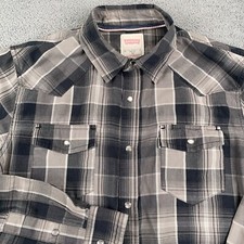 Levis Shirt Mens Medium Gray Black Pearl Snap Western Cowboy Lightweight Plaid