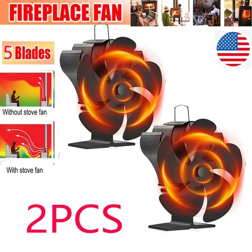 2X Wood Stove Fan,5Blade Fireplace Fan for Wood Burning Stove, Heat
