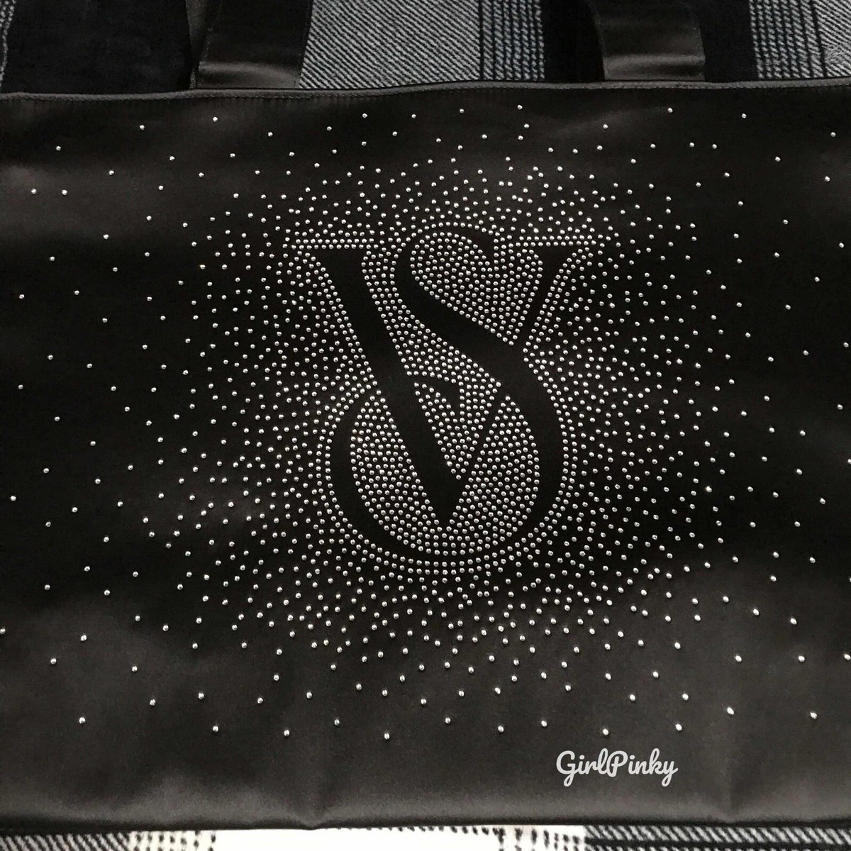 VICTORIA'S SECRET BLING SHINE VS LOGO TOTE BAG IN BLACK NEW