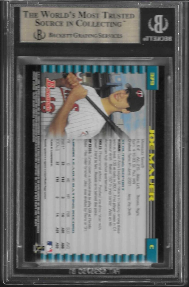 Joe Mauer 2002 Bowman #379 radiocontrol novato BGS 9,5! Low Pop! Twins HoF! MVP! Foto 2 de 2