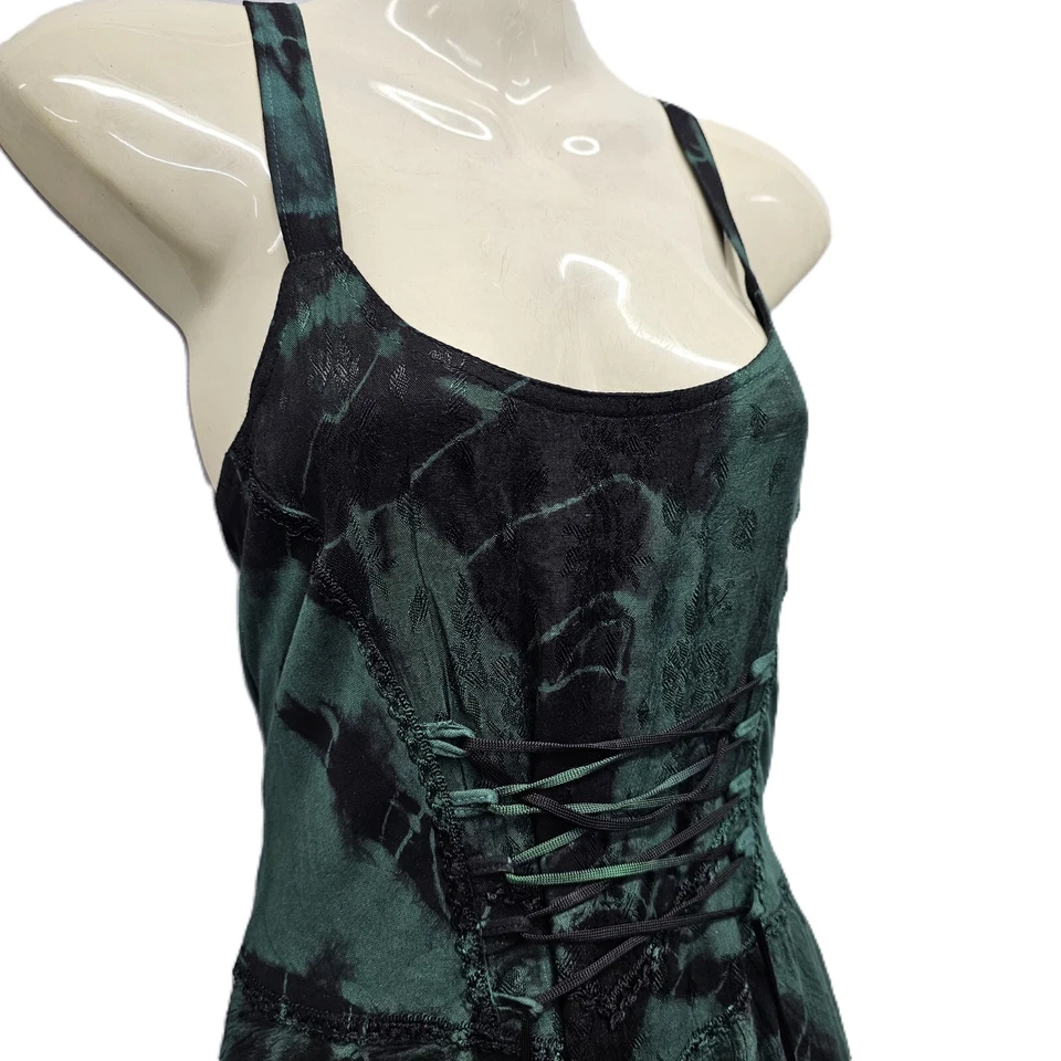 Tie Dye Dress Festival Sleeveless Pixie Hem Green Black 10 12 14 16 18 20 22 - Image 4 of 4