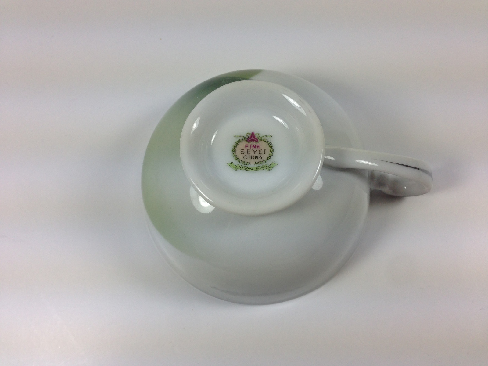 SEYEI Nagoya Fine China Japan Tea Cup Saucer Dessert Plate Set Olive Green Gray 