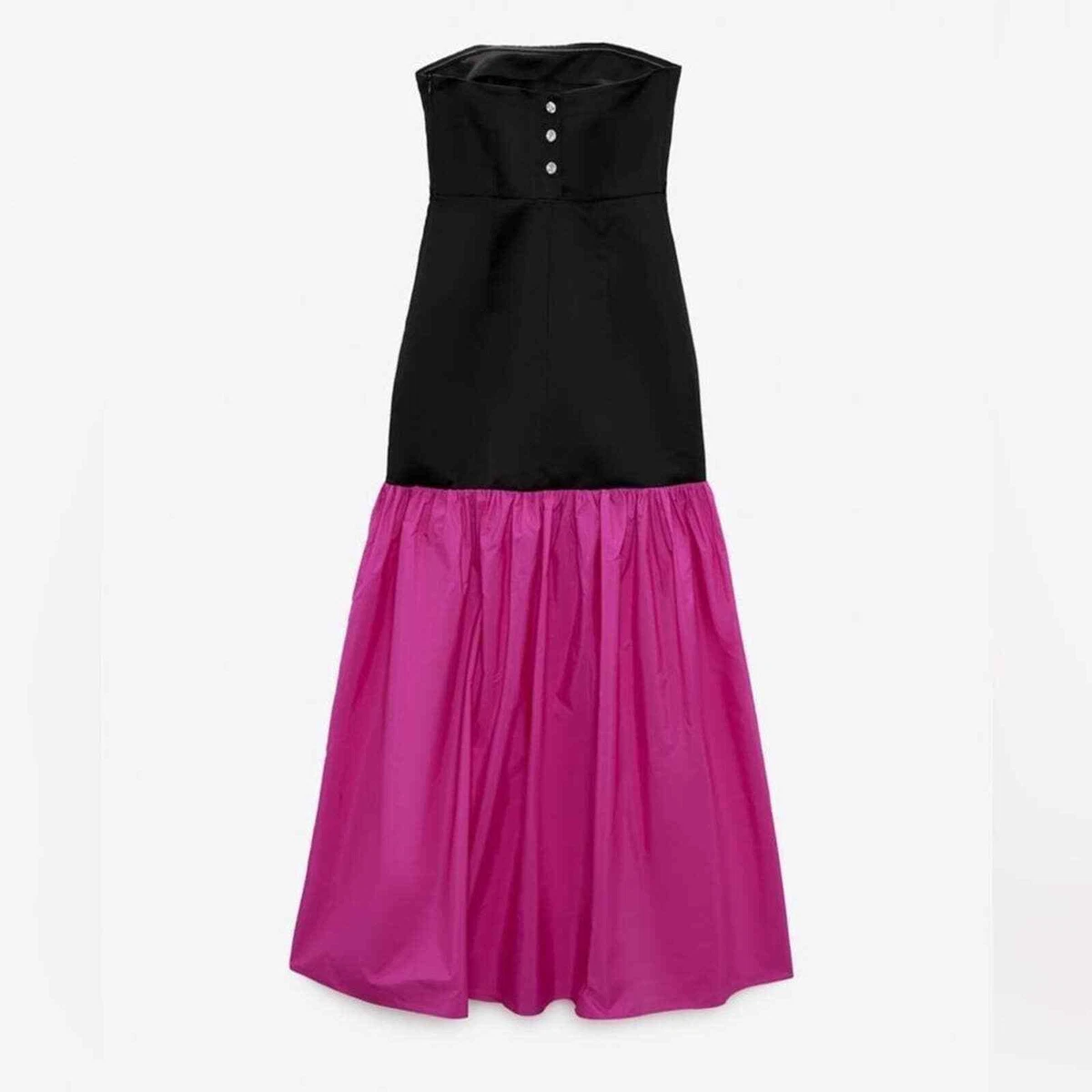 Zara Pink Black Color block Strapless Maxi Dress Size Large