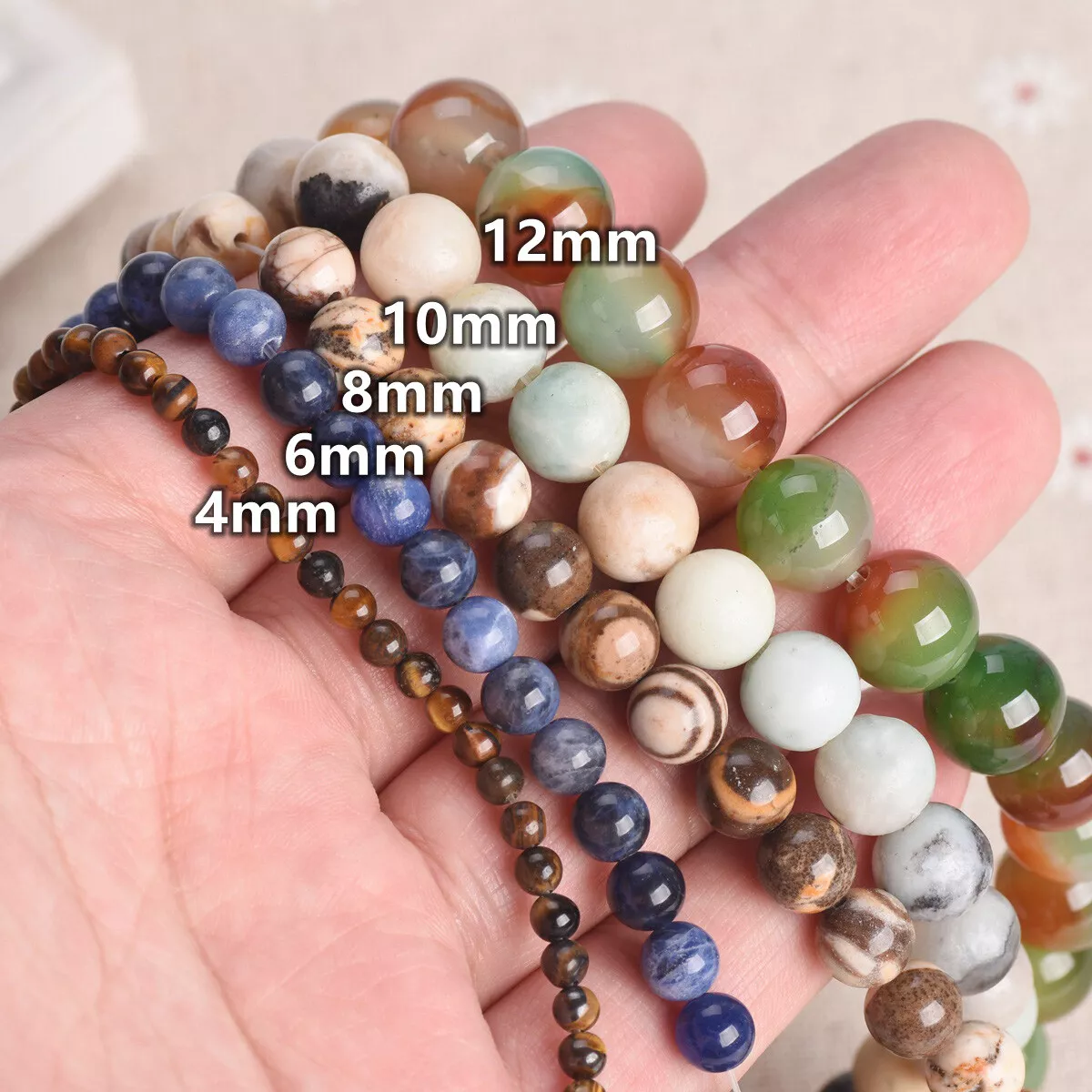 Natural White Red Pink Blue Green 4 6 8 10 12mm Shell Pine Stone Round  Loose Beads For Jewelry Making DIY Bracelet Necklace