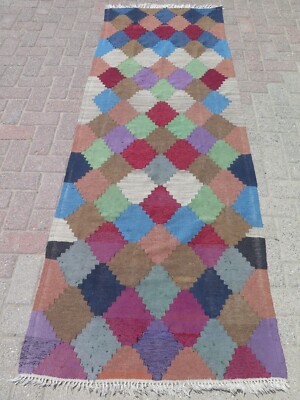 Turkish Wool Kilim Runner, Boho Rugs Runner, Carpet Runner, Aisle Kelim 33 x92''